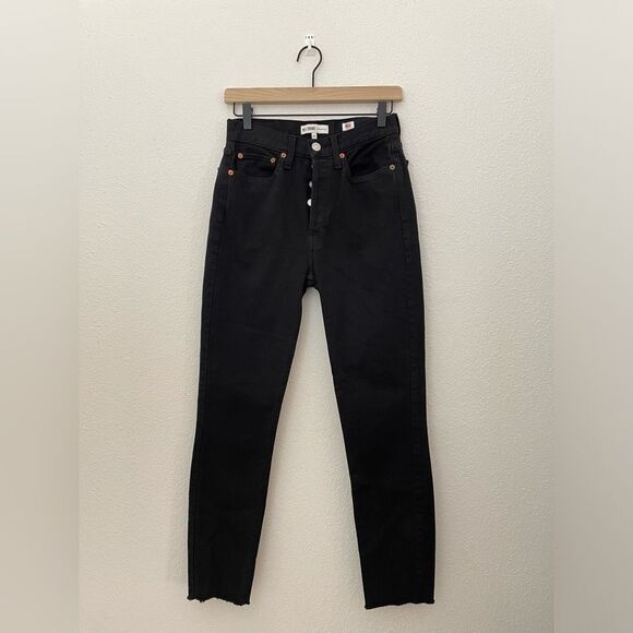 RE/DONE Levi’s Originals High Rise Ankle Fray Crop with Stretch Worn Black 26 - Picture 2 of 10